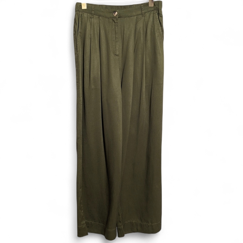 🌲 NWT The Drop Amalia Wide Leg Pleated Trousers Dark Forest Medium 🌲